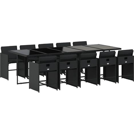 Maison Exclusive - Set de comedor jardín 11 pzas con cojines ratá (1/5)