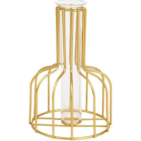 Vase Hydroponique en Fer et Verre Or, Stable et Élégant pour Décoration de Bureau ou Mariage, Art du Fer Simple et Robuste pour Plantes D'intérieur (1/5)
