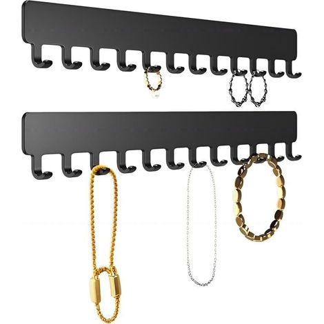 Présentoir à bijoux mural en deux sections - robuste et durable, idéal pour ranger colliers, bracelets et boucles d'oreilles, noir. (1/5)
