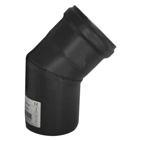 Coude courbe' pour poeles a' granule's en acier Fe noir 45o   8 cm e'paisseur 80 mm. 1,2 mm pour usage interne