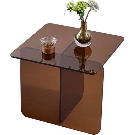 ELVMI Mesa Auxiliar de Vidrio Templado Curvado para Salón, Cocina, Oficina y Exterior, 45 x 45 x 51 cm, Marrón (1/5)
