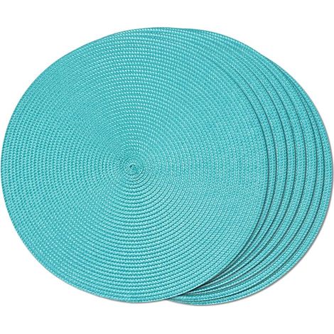 Set mit 8 runden, geflochtenen Tischsets aus Stoff für den Esstisch, waschbar, rutschfest, 38 cm (Türkis, 8 Stück)