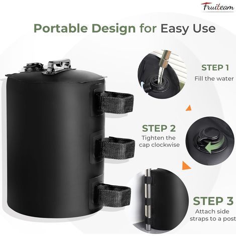 Sacs de lestage à eau pour auvent, lot de 4 poids portables de 22 kg (48 lbs) pour pieds de tente, parasol de terrasse, auvent pliable, noir (1/5)