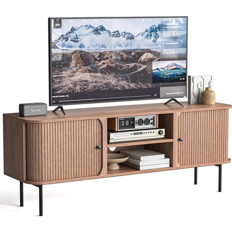 Meuble TV 150 cm avec Portes Coulissantes pour TV Jusqu’à 65 Pouces, Bois (1/5)