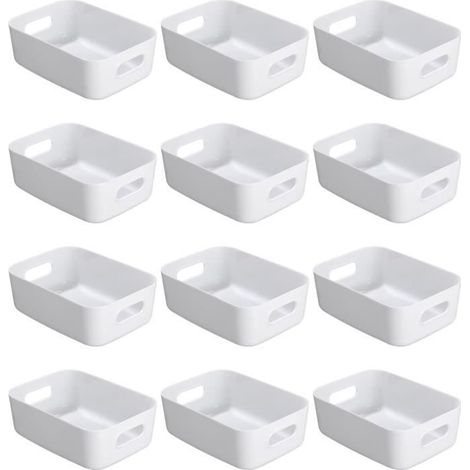 Lot de 12 paniers de rangement, plastique PP résistant, empilables avec poignées, pour cuisine bureau et placard (1/4)