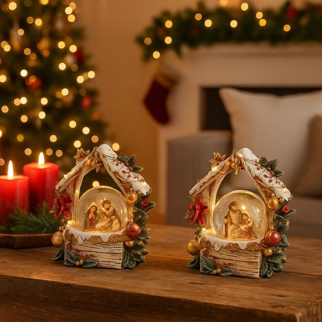 Sfera d'acqua con natività compresi led luminosi. decorazione natalizia h 15 cm -Preghiera (1/5)