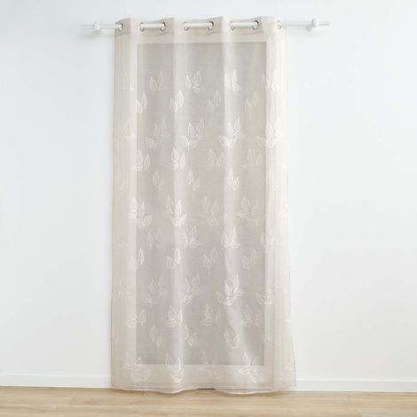 Rideau Voilage à Œillets Brodés "Berry" 140x240cm Taupe (1/5)