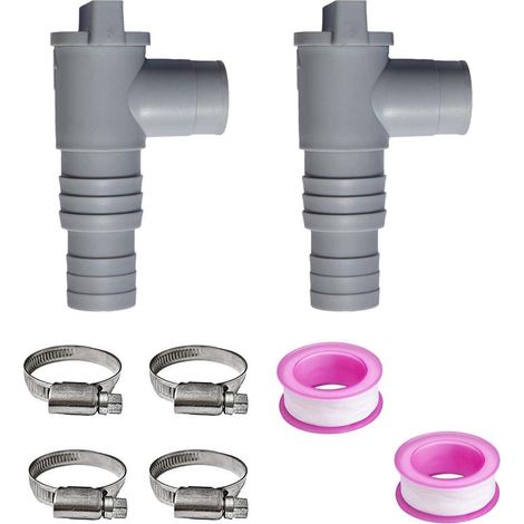 Pool Absperrventile 32mm mit Schlauchschellen & Dichtband, 2er Set