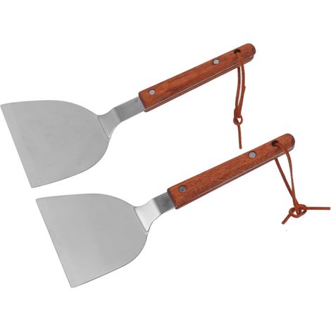 Spatule plate pour barbecue, poignée en bois, prise en main confortable, résistante à la chaleur, facile à nettoyer et durable. Accessoires de cuisine pour barbecue et grillades. Petite et moyenne spa (1/5)