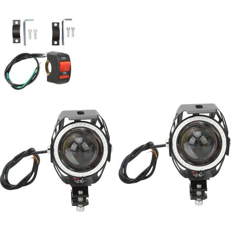 Phare LED Moto 30W avec Anneau Angélique Feux de Route/Croisement IP68 Étanche 12‑60V Universel Lampe Bleue (1/5)