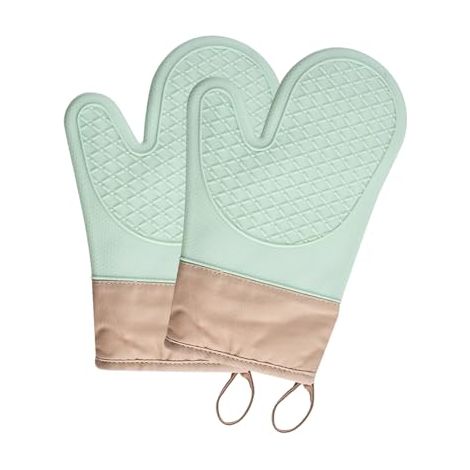 Lot de 2 Gants de Cuisine Silicone Antidérapante pour Cuisson, Micro Onde Résistant à la Chaleur Jusqu’à 350°C, Intérieur en Coton (1/4)