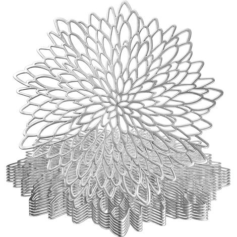 JeiibrZui Lot de 6 sets de table ronds - 38 cm - Dessous de verre argentés en PVC - Lavables et résistants - Pour les repas, les mariages et les fêtes (1/5)