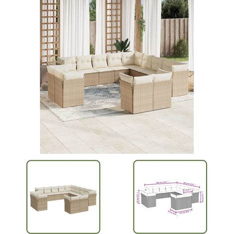 The Living Store 13-tlg. Garten-Sofagarnitur mit Kissen Beige Poly Rattan - Gartensofas - Outdoor Möbel - Gartenmöbel Set - Lounge Sofa - Rattan Gartenmöbel (1/3)