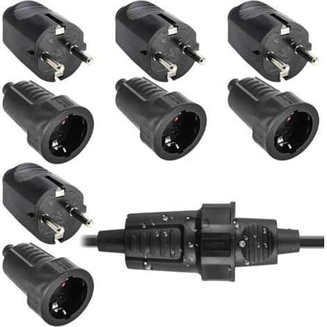 YUIT-4 paires de prises et fiches : fiche de sécurité 250 V 16 A IP54, ensemble de prise et fiche bipolaire en caoutchouc avec serre-câble, fiche étanche adaptée à une utilisation extérieure (1/4)