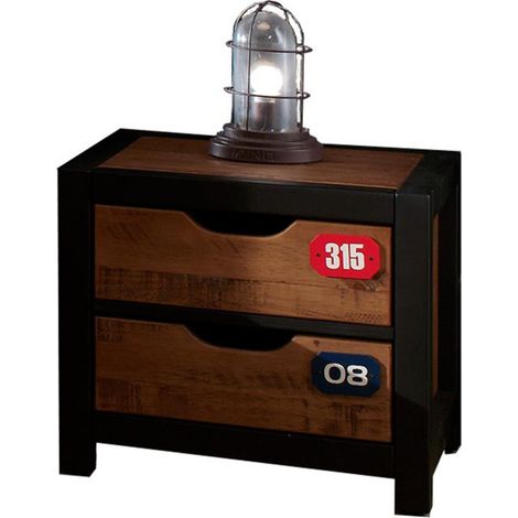 Table de Chevet Enfant "Alex" 50cm Marron & Noir (1/4)