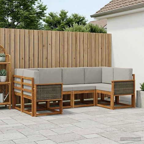 vidaXL Outdoor-Sofagarnitur 6 Stk. Natürlich und Hellgrau (1/5)