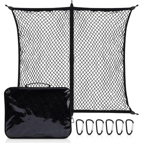 Filet à Bagages Hautement Élastique 1,2 x 1,2 m Extensible Jusqu'à 2,1 x 2,1 m(Une Couche), Filet de Rangement pour Camion, Voiture, Camping-Car, avec 6 Mousquetons en Acier (1/5)