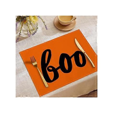 Halloween-Tischsets aus Leinen, Serie „Süßes oder Saures“, Kombinations-Tischsets, Restaurant-Festtagsdekoration, Geschirr-Isolierunterlagen (YMCD-52)