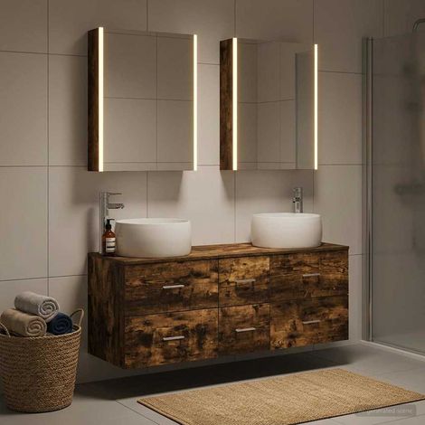 vidaXL Bathroom Furniture Set 5 pcs Smoked Oak (1/5)