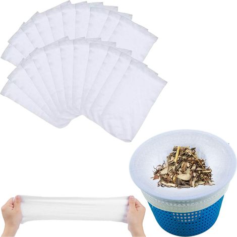 30 Pcs Chaussette Skimmer Piscine, Pool Skimmer Socks, Filtre Skimmer Piscine, Chaussette Filtre Piscine, Chaussettes pour écumoire de Piscine, Le Pollen et l'écume Filtres de Piscine (Blanc) (1/5)