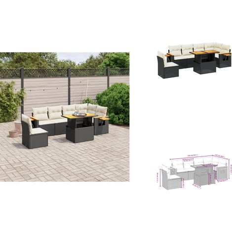 7-tlg. Garten-Sofagarnitur mit Kissen Schwarz Poly Rattan - Gartenmöbel Set - PE-Rattan Möbel - Outdoor Lounge - Garten Sofa - Balkon Möbel (1/3)