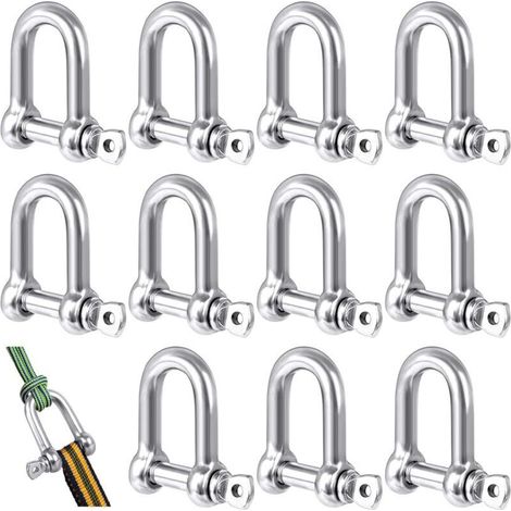 0 - 12 Pcs D Manilles Acier inoxydable pour alpinisme/Randonnée/Chaîne d'ancre/Voile et Manilles à Anneau en D Est Fait d'acier Inoxydable 304, Manille Inox avec Charge Maximale de 160 kg (M5) (1/4)