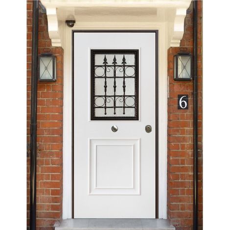 Porta Blindata Vetrata per Esterno con Pannello Bianco in Vetroresina Portone (1/4)