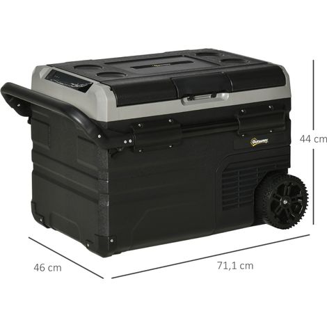 Glacière voiture 40L compresseur LED, roulettes poignées 12/24V 110-240V, camping car bateau gris noir (1/4)