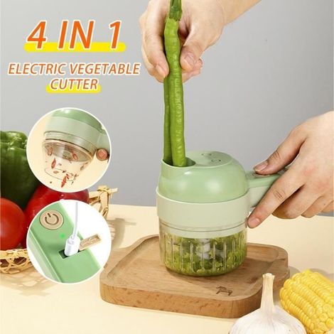 Coupe-légumes électrique - HELLOVE - 4 en 1 - Vert - 40W - Ergonomique (1/4)