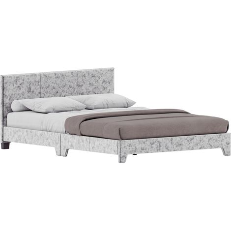 Victoria 5ft King Size Fabric Bed Frame, 150 x 200 cm, Silver-Velvet