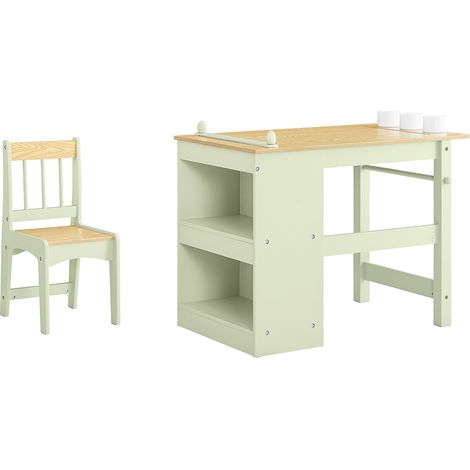 SoBuy Tavolino Bambini con 1 Sedia, Set Tavolo e Sedie per Bambini Multiattività con 2 Ripiani, Tavolo Disegno e Gioco, Sedia Scrivania Cameretta Verde 80x50x66cm KMB60-GR