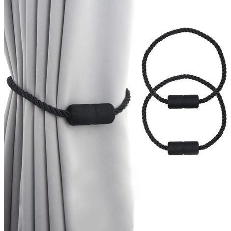Paquete de 2 ganchos magnéticos resistentes para sujetar cortinas de exterior, elegantes accesorios decorativos, color negro. (1/5)