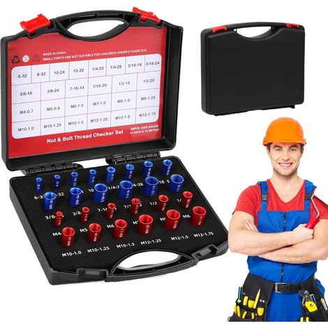 Jauge d'Identification pour Boulons et Écrous,26 Jauges de Filetage Femelle Mâle - Outils de Mesure Métrique pour Électriciens, Réparation, Garage, Véhicule et Ateliers (1/5)