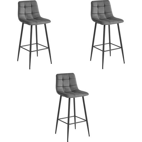 Tabouret de bar - leobert - arceto - velours gris foncepieds noirs - lot de 3 (1/5)