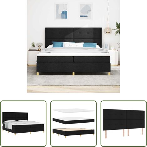 Matelas ferme -  Lit à ressorts avec matelas Noir 200 x 200 cm tissu (1/5)