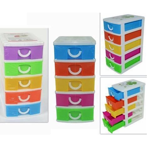 Meuble à Tiroirs En Plastique Avec 5 Tiroirs, Conteneurs, Dimensions 18,5 X 13 X 9, Rangement Coloré