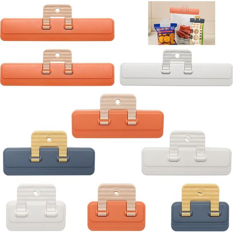 Juego de 9 pinzas para bolsas de alimentos, para almacenar alimentos, tamaños y colores surtidos, pinzas de sellado para bolsas de congelación. (1/4)