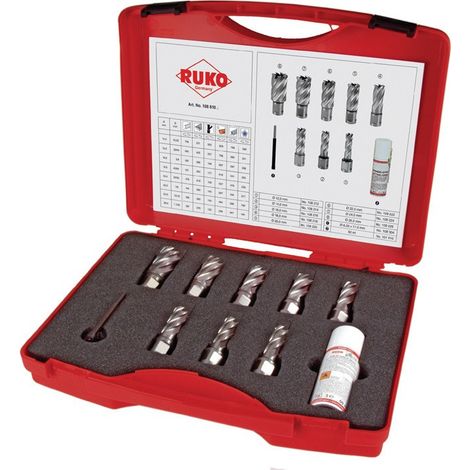 RUKO set di frese a corona HSSE-Co 5 con attacco Weldon da 10 pezzi in valigetta di plastica - 108810E