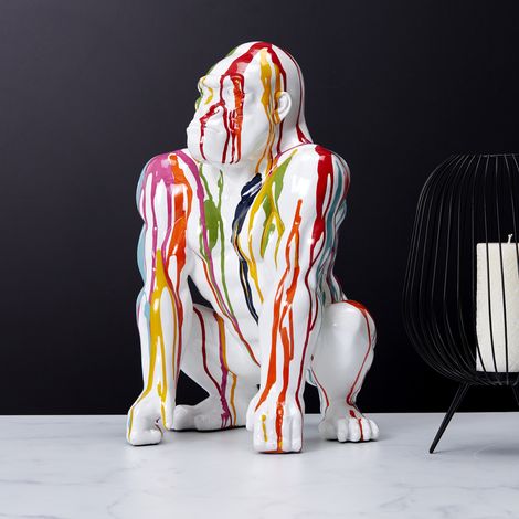 The Home Deco Factory – Statuette gorille blanc rainbow – Décoration multicolore – Hauteur 30cm – Résine durable pour intérieur