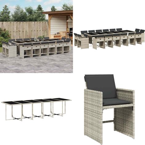 17-tlg. Garten-Essgruppe mit Kissen Hellgrau Poly Rattan - Gartentisch - Gartenmöbel - Essgruppe - Gartenset - Outdoor Möbel - Home & Living (1/5)