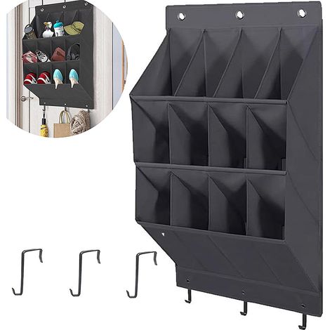 Appendi scarpe - Organizzatore per scarpe - 12 tasche - Borsa porta scarpe da appendere - con ganci - per scarpe, accessori per la casa - salvaspazio - nero (1/5)