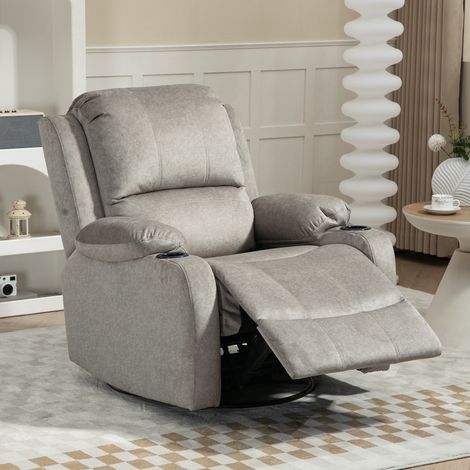 Sillón reclinable con reposapiés y función de reclinación, incluye portavasos, hasta 150 kg, marrón. (1/5)
