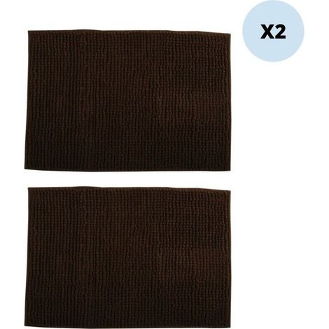 Juego de 2 alfombras de baño CHENILLE de microfibra 40x60 cm Marrón chocolate MSV