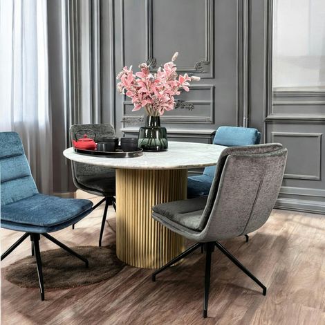 Table ronde marbre et bois D 120 cm MASSA (1/5)