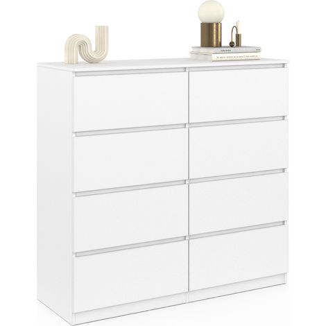 Idmarket – Commode enfant 8 tiroirs 110 cm – Largeur 40 cm – Hauteur 105 cm – Panneaux de particules bois blanc – Rangement optimisé