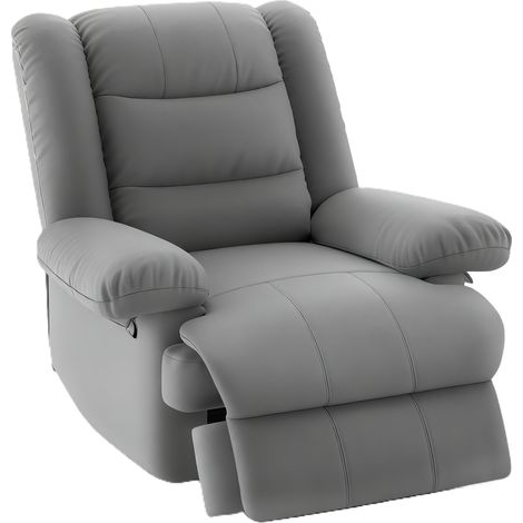Armchair PU Leather Recliner Chair 110°-160° Manual Reclining Sofa with Padded Backrest Seat Retractable Footrest Grey (1/5)