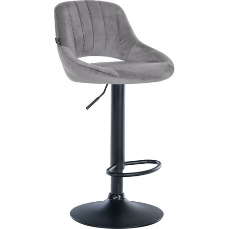 Sgabello da bar regolabile in altezza x1 in velluto grigio scuro con schienale traforato e base in metallo nero 100005737