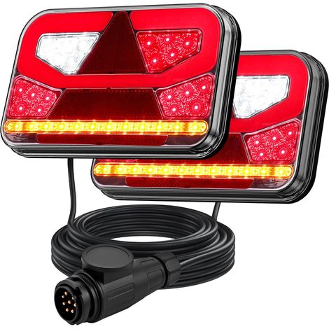 2PCS Feux Arrière à LED pour Remorque 12-30V Approuvé E-mark, avec Connecteur à 13 Broches et Câble de 5 m [Ne Convient pas aux Halogènes] (1/5)