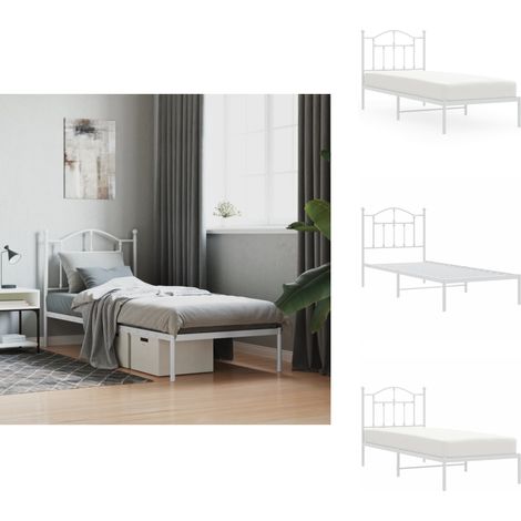 Cadre de lit métal sans matelas avec tête de lit blanc 80x200cm - Cadre De Lit - Lit Simple - Lit Metal - Lit Blanc - Tête De Lit (1/5)