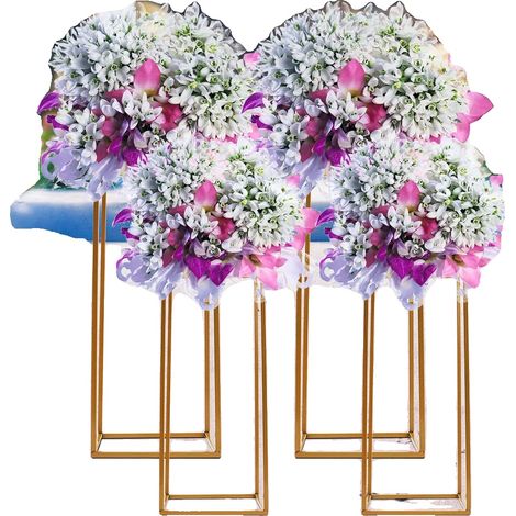 Supports de fleurs en colonne, construction en métal, 4 pièces, couleur or, poids de 3,2 kg, parfaits pour les événements (1/5)